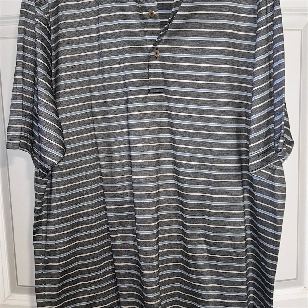 Peter Millar Polo Shirt Men's Size L Gray Blue White Striped Golf Short